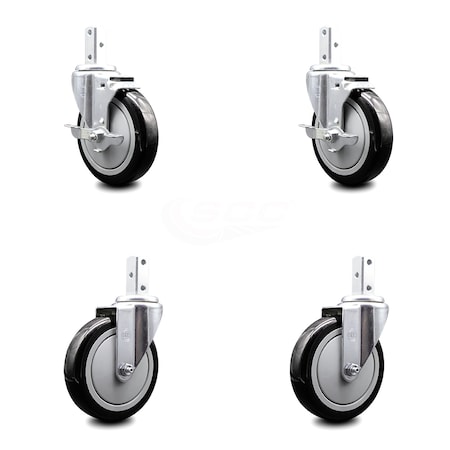 Service Caster 5 Inch Black Polyurethane Wheel Swivel 7/8 Inch Square Stem Caster Brakes, 2PK SCC-SQ20S514-PPUB-BLK-TLB-78-2-S-2